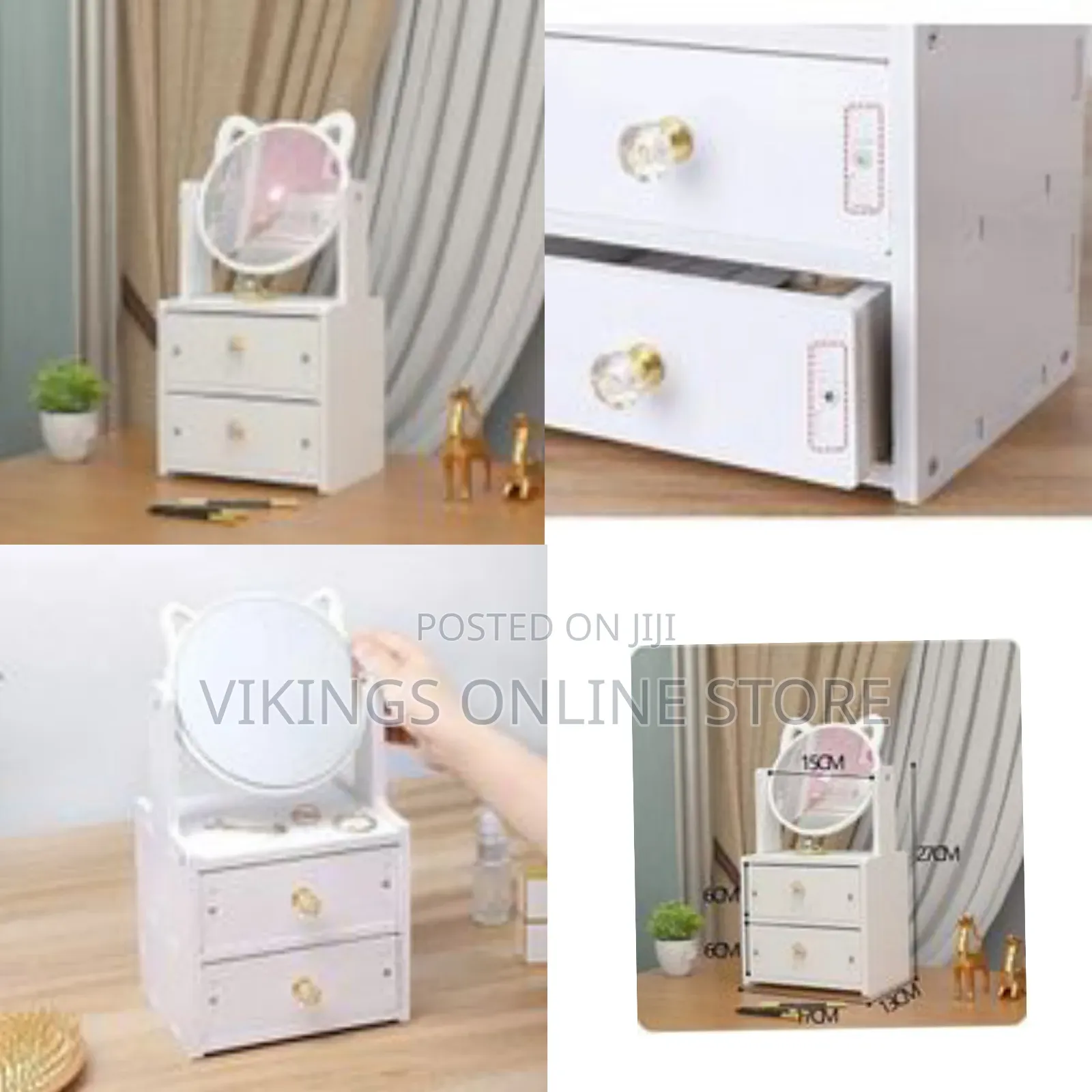 2 Tiers Vanity Makeup Tabletop Mirror Storage With Drawer Organizer