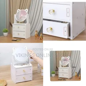 2 Tiers Vanity Makeup Tabletop Mirror Storage With Drawer Organizer
