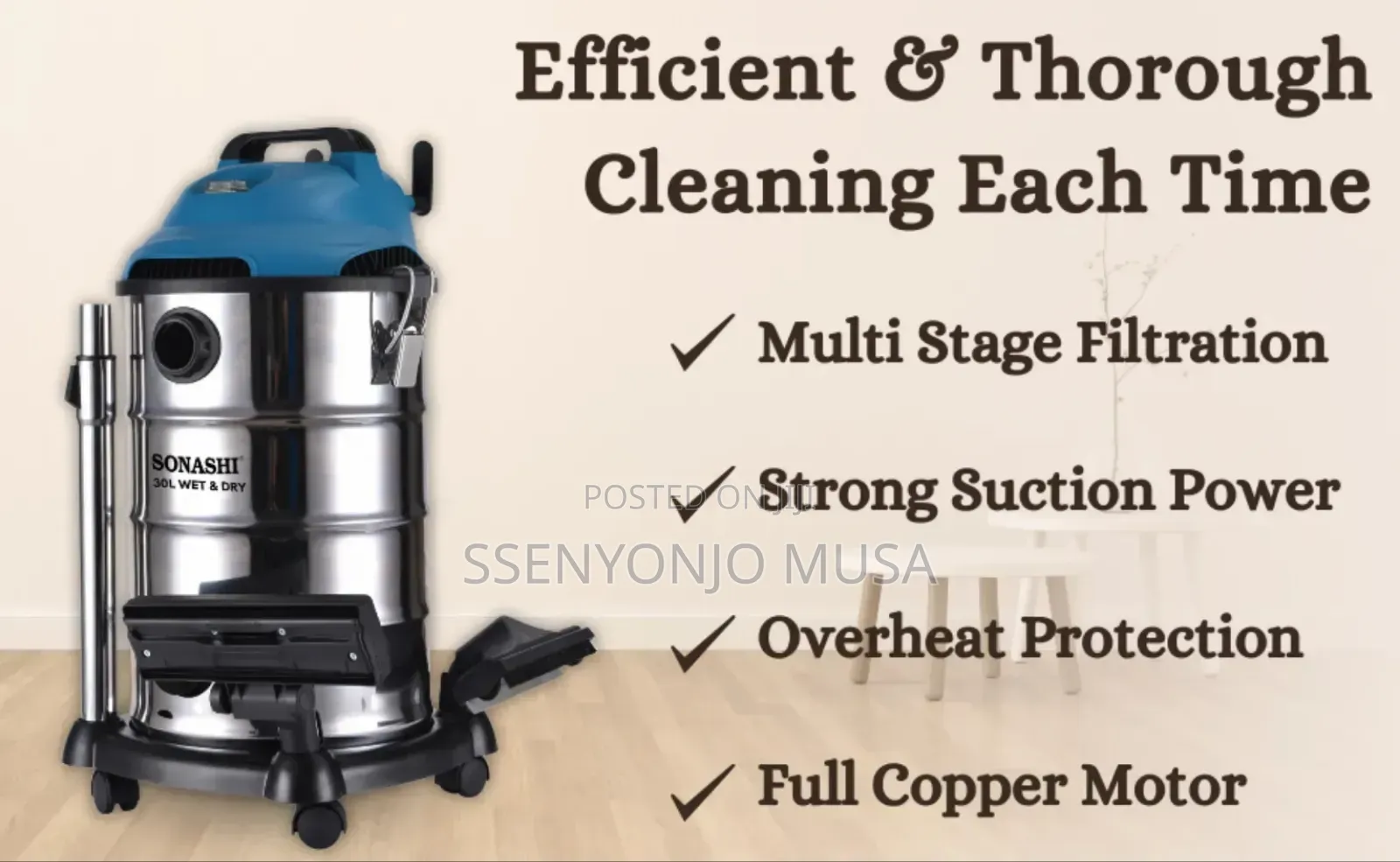 Sonashi 30l Wet Dry Vacuum Cleaner 1600w – Strong Suction, Blow