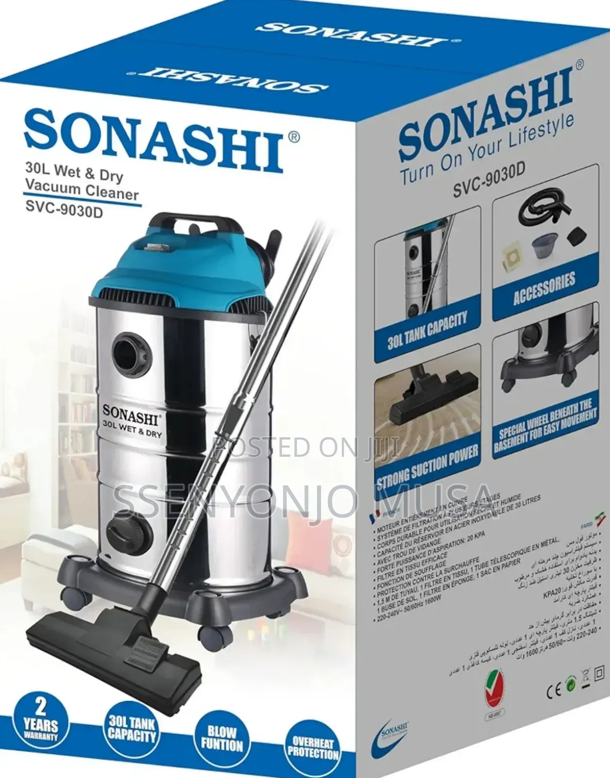 Sonashi 30l Wet Dry Vacuum Cleaner 1600w – Strong Suction, Blow