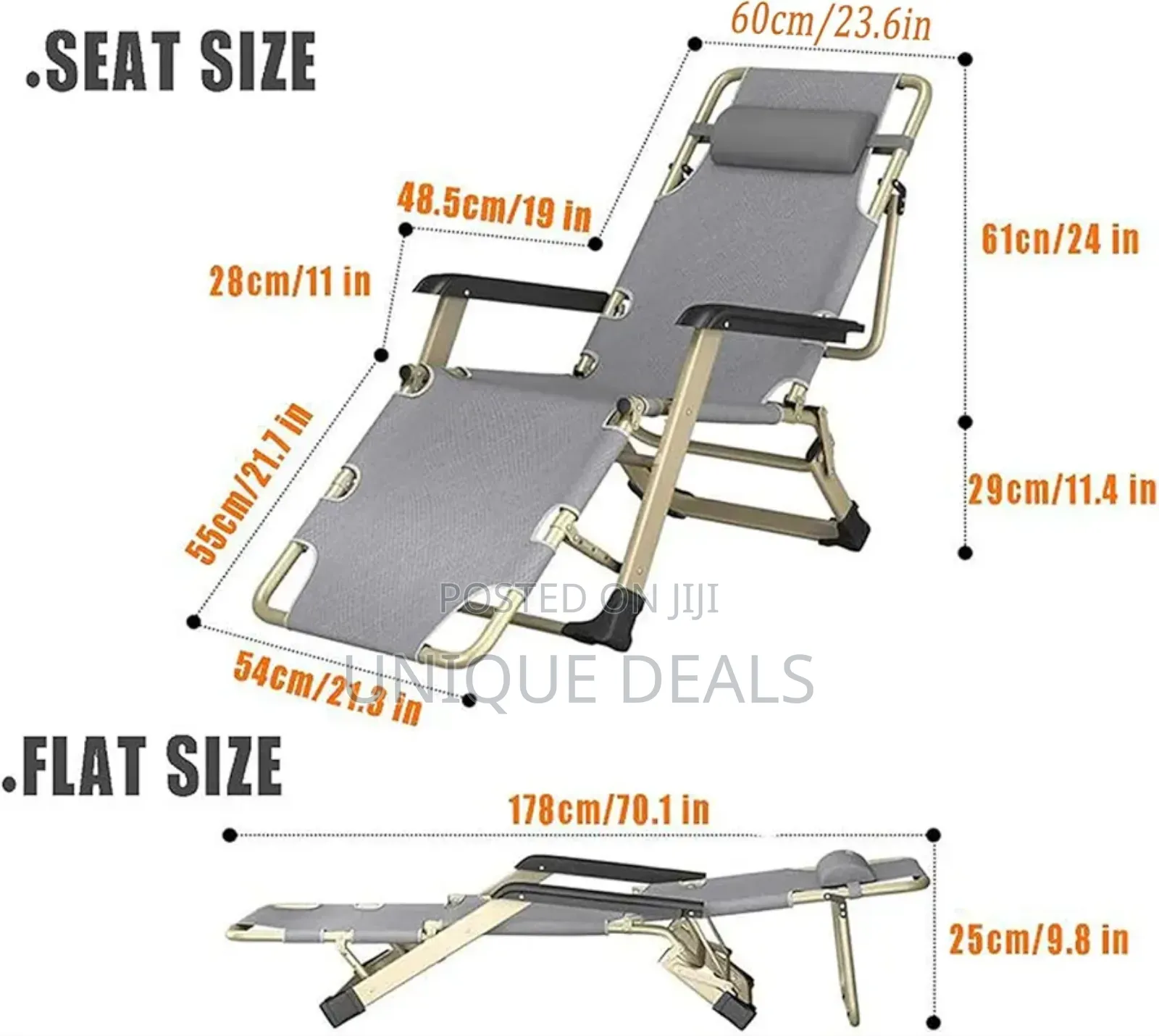 Reclining Chair Portable Folding Sun Lounger With Head Support