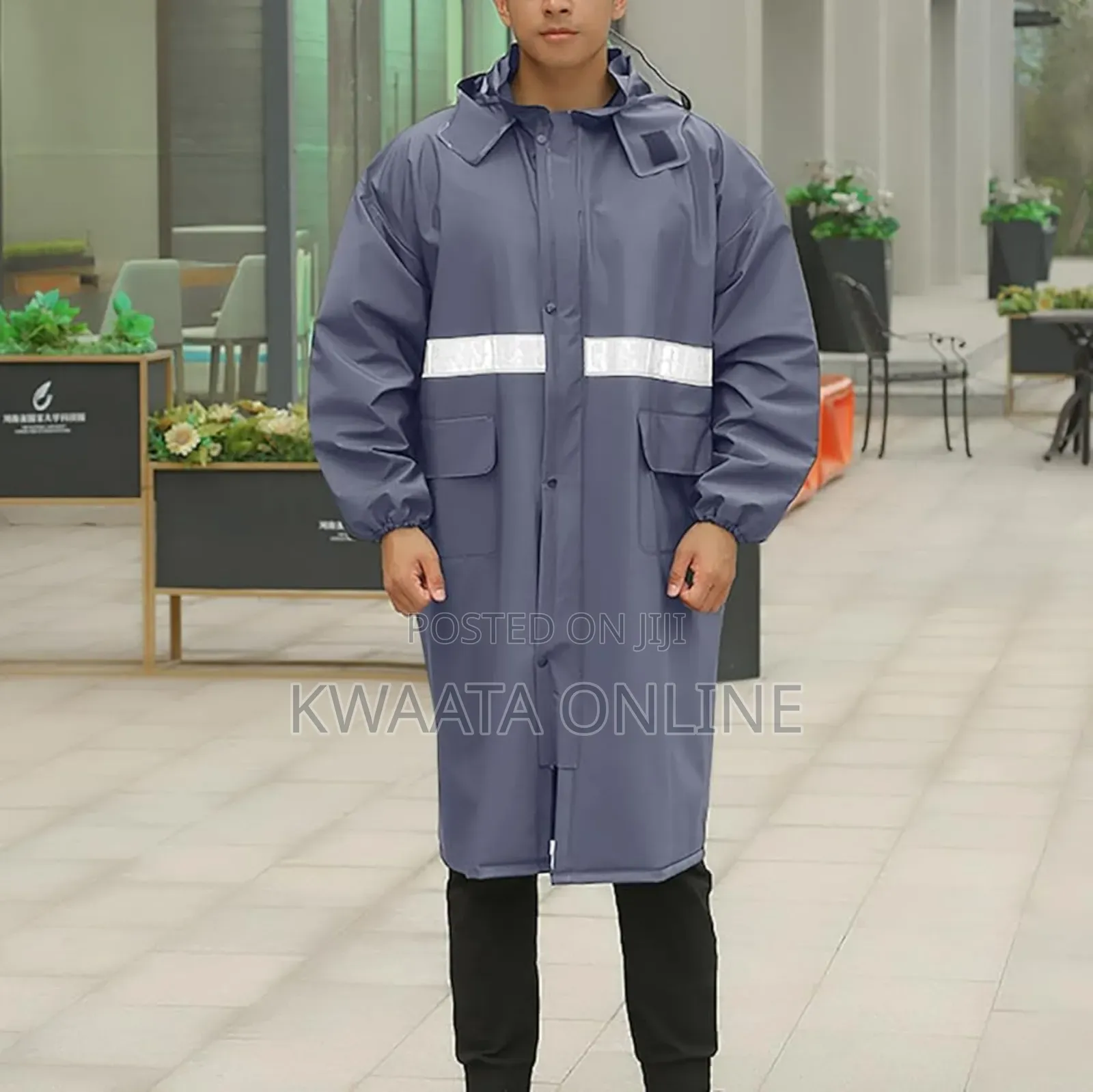 Raincoat Reusable Waterproof Rain Jacket With Hood, Reflective Strips