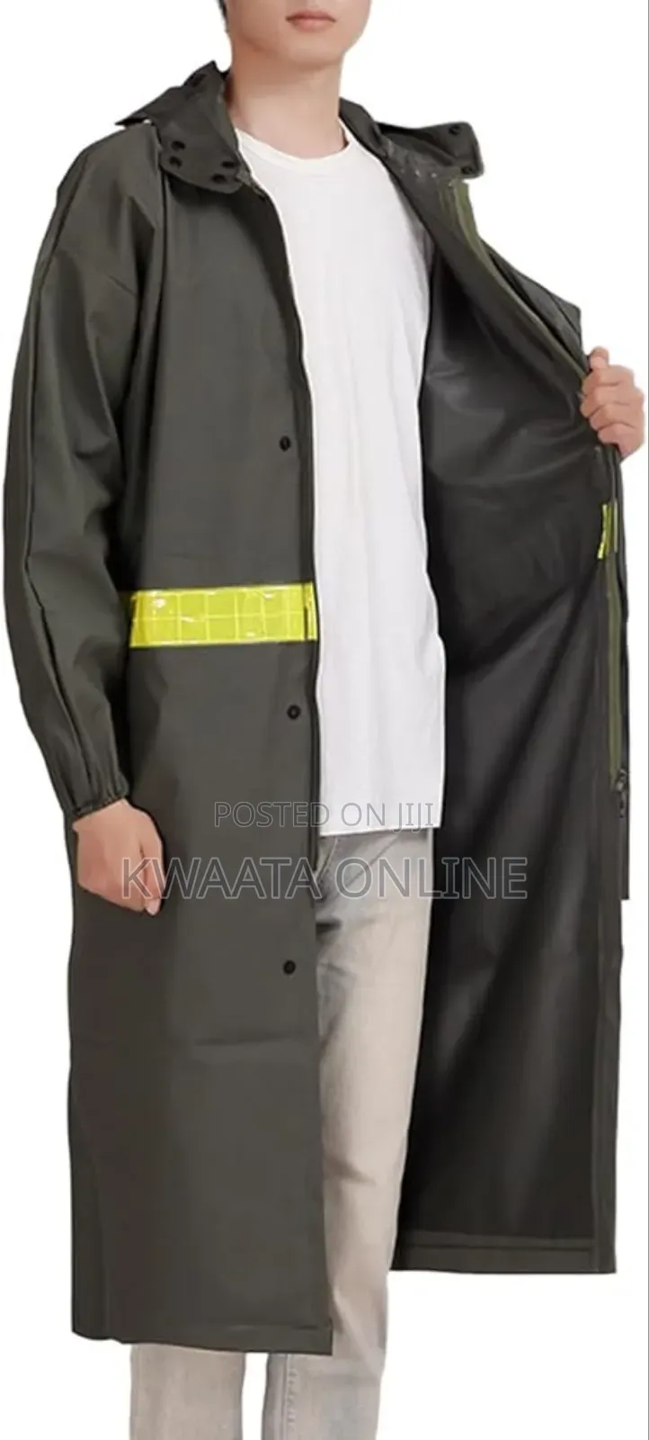 Raincoat Reusable Waterproof Rain Jacket With Hood, Reflective Strips