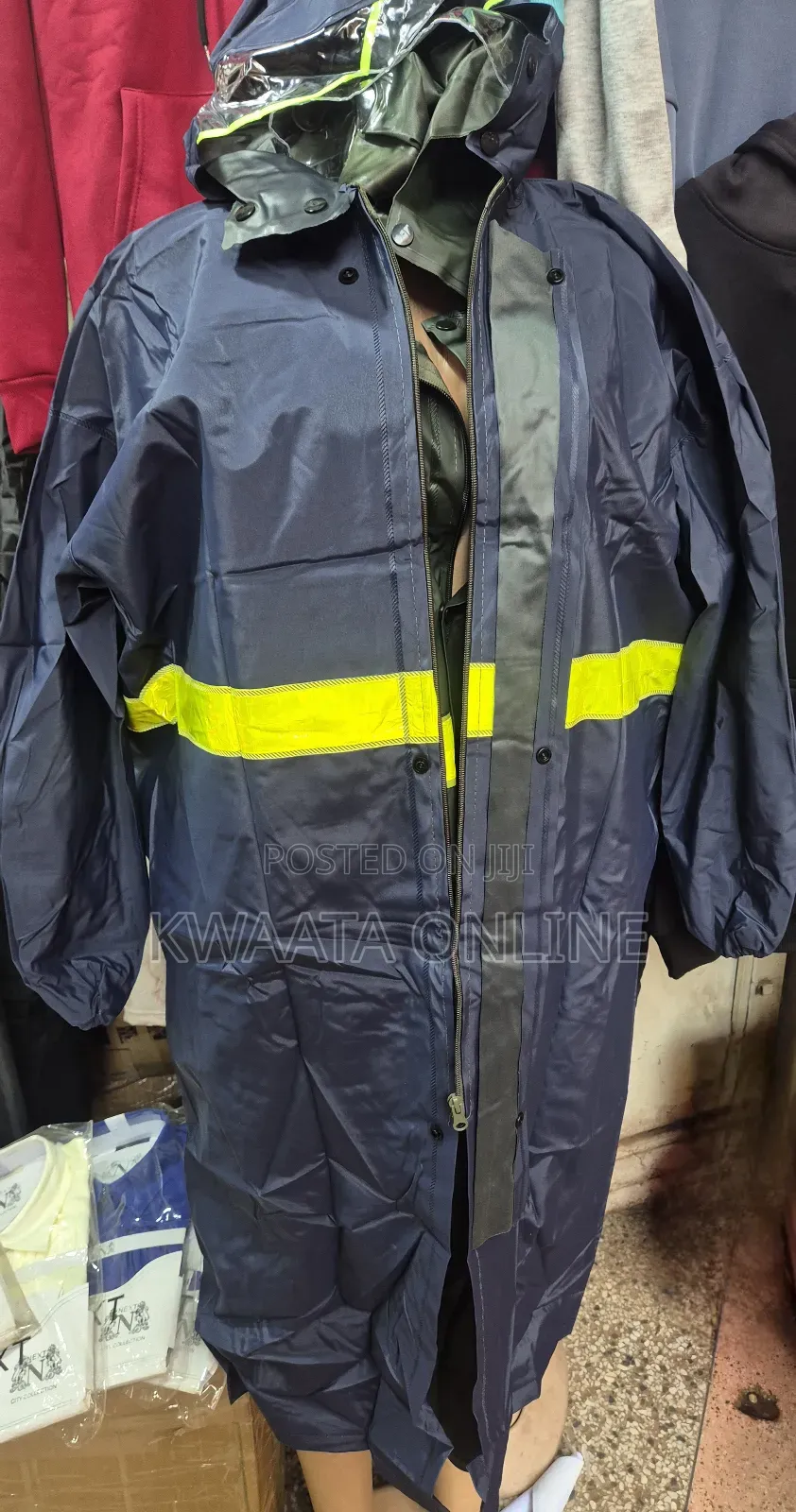 Raincoat Reusable Waterproof Rain Jacket With Hood, Reflective Strips