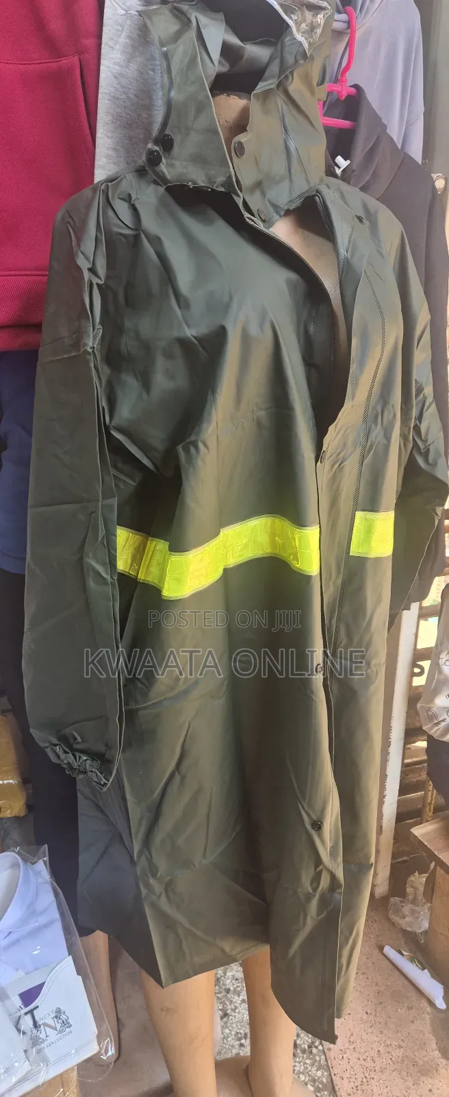 Raincoat Reusable Waterproof Rain Jacket With Hood, Reflective Strips