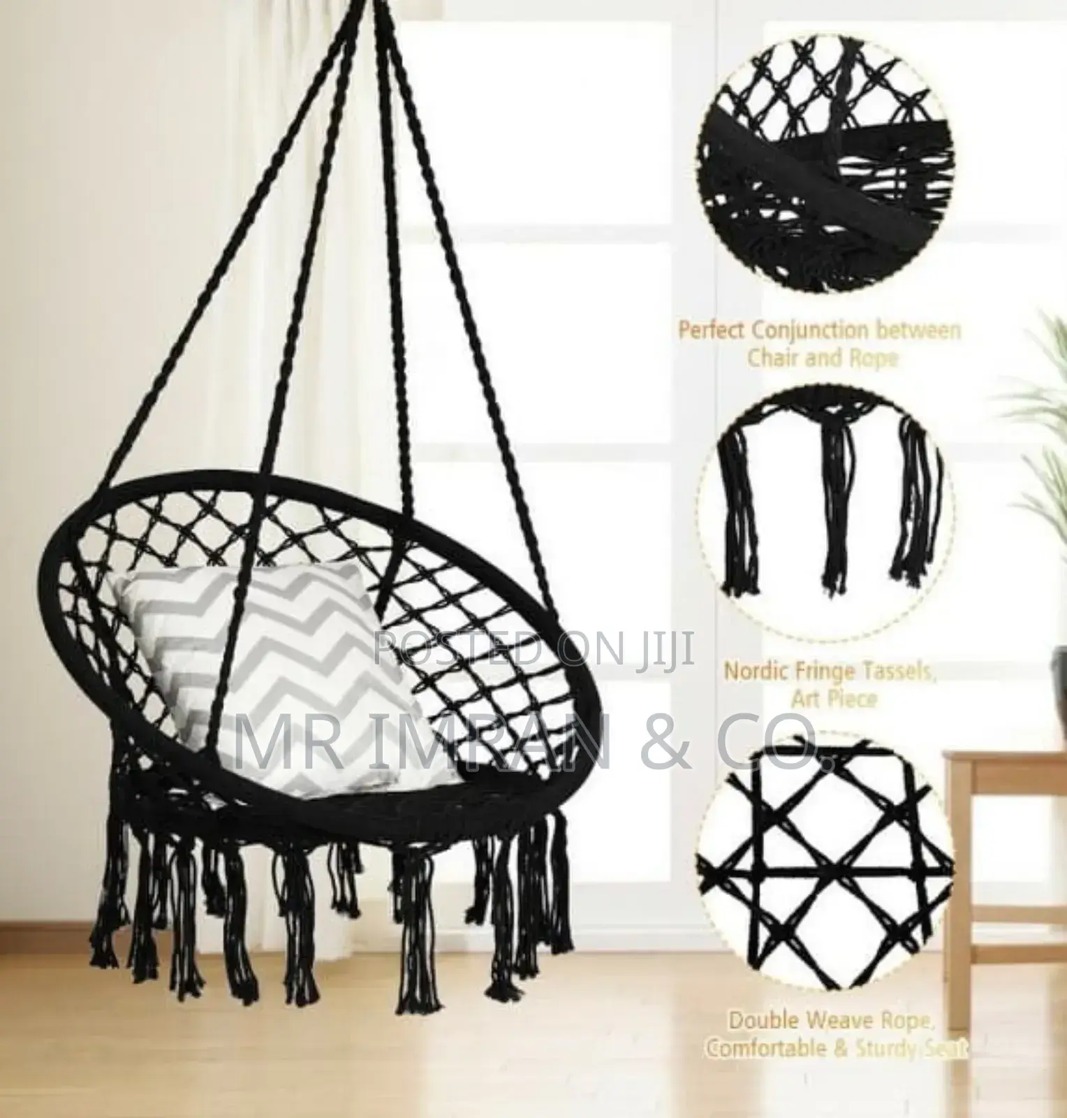 Black Macrame Hanging Hammock Swing Chair