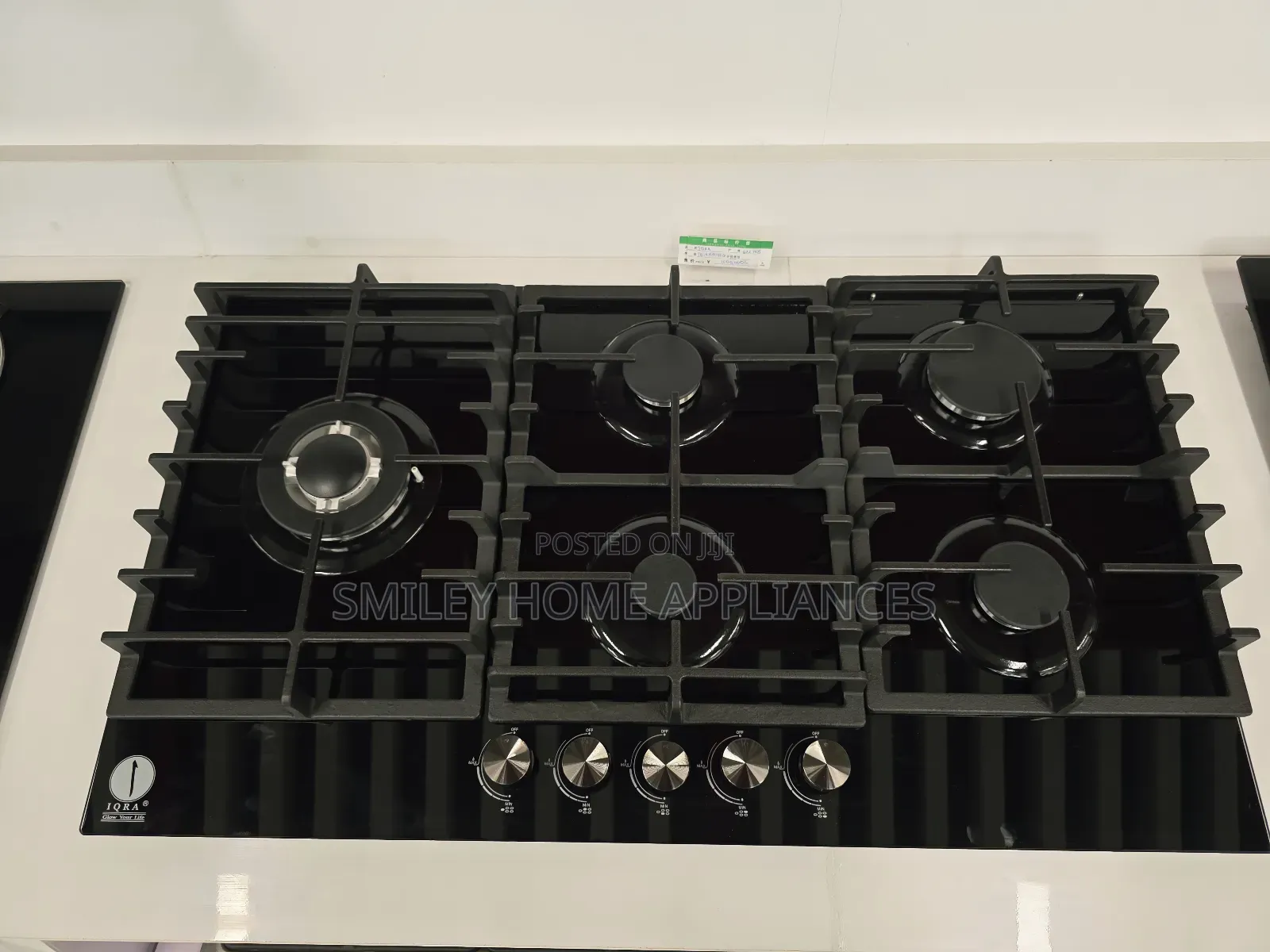 90cm*60cm Iqra 5 Gas Burner Built in Glass Hob Black Color at Discount