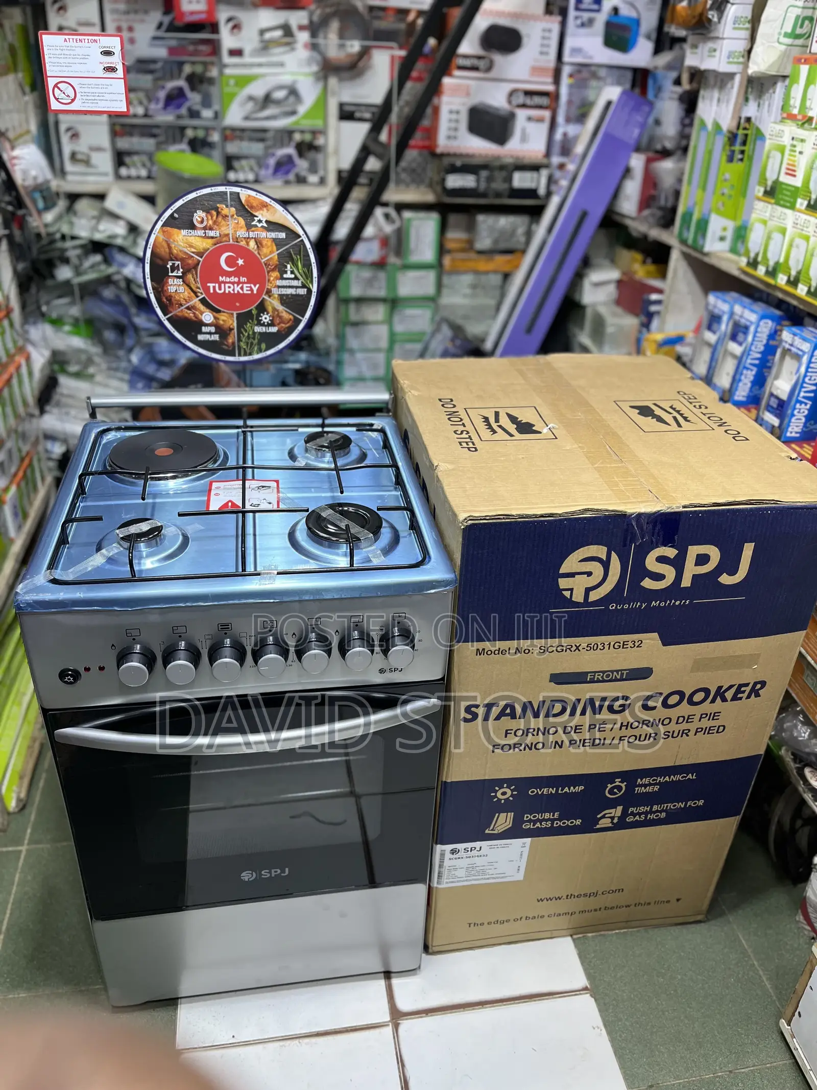 SPJ Turkey 50x50 Gas Cooker – 3 Gas + 1 Electric With Electric Oven