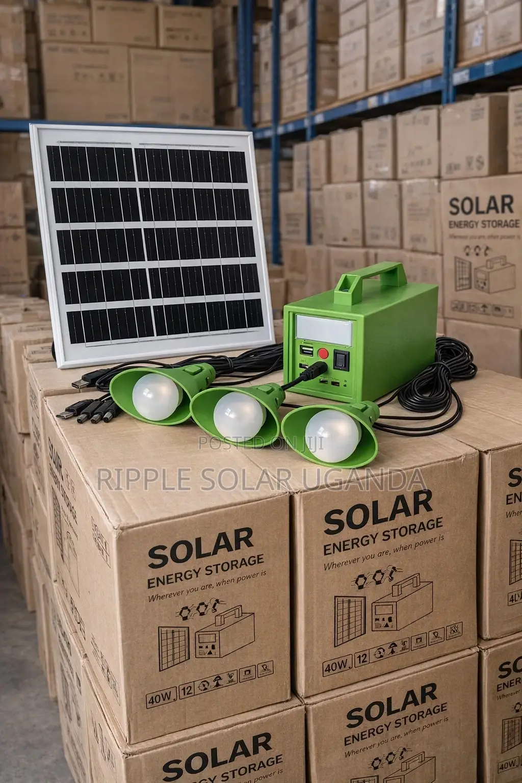 40w Portable Solar Home Lighting Kit 3 Bulbs Battery Backup System