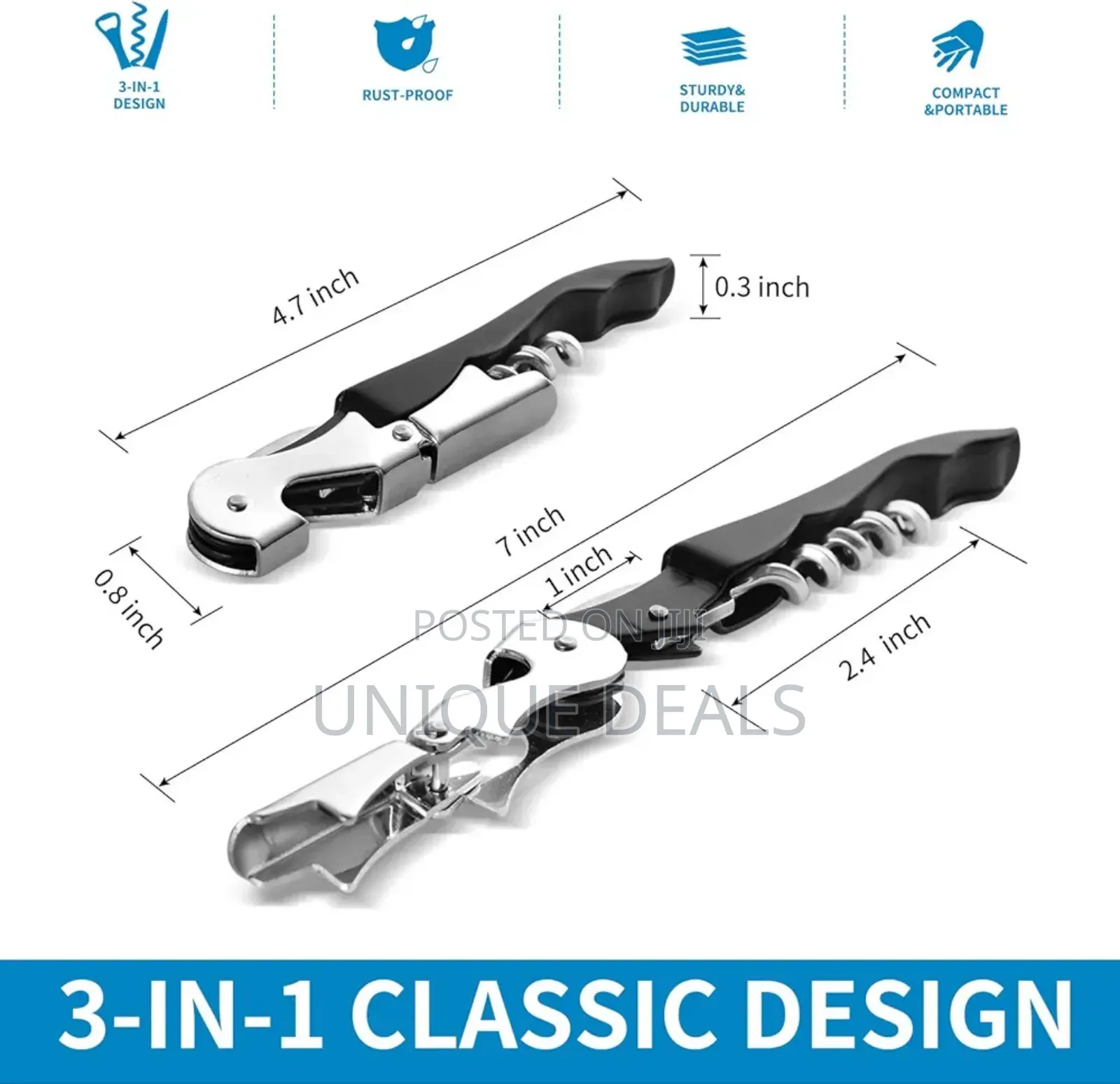 Corkscrew,3 in 1 Wine Opener, Bottle Opener and Foil Cutter