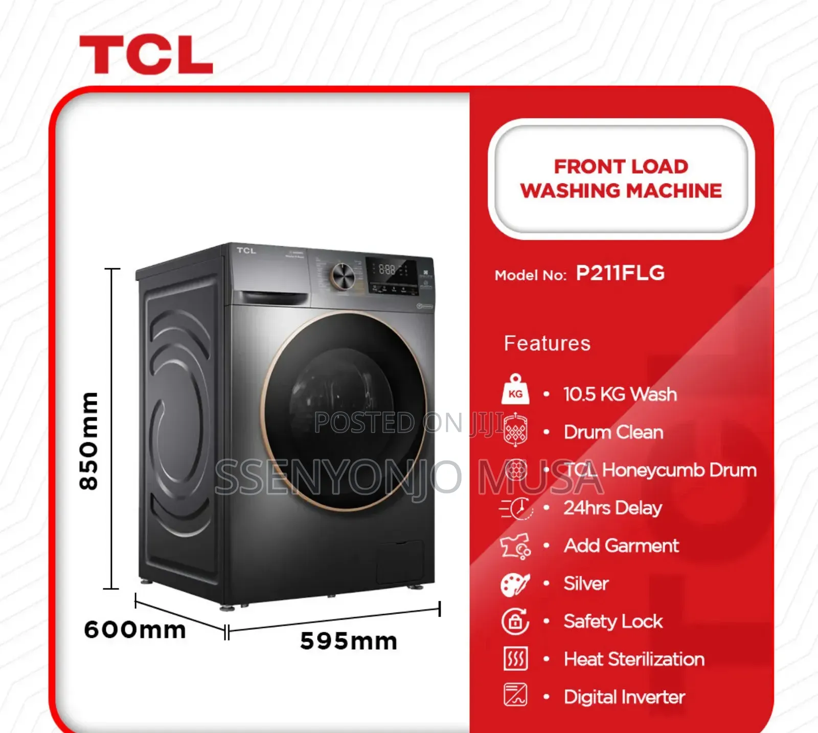 TCL 10kg Front Load Washing Machine – Inverter Direct Drive Motor, 15-