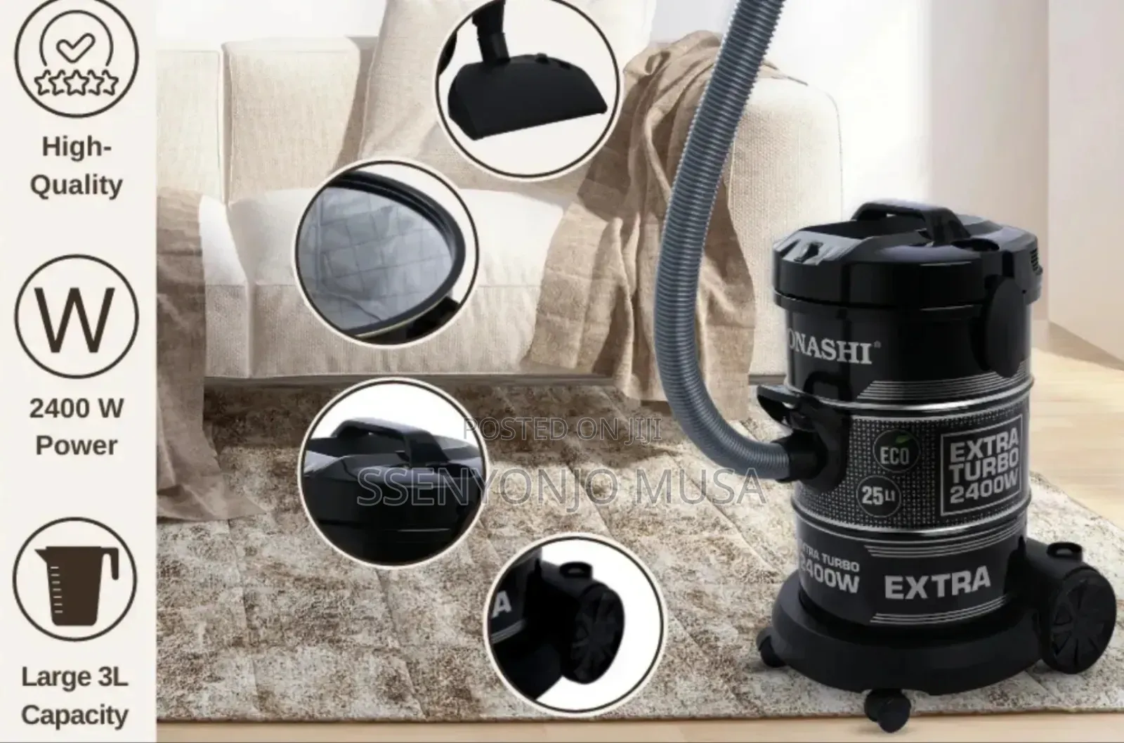 Sonashi 25l Drum Vacuum Cleaner – 2400w Strong Suction, Multi-stage.