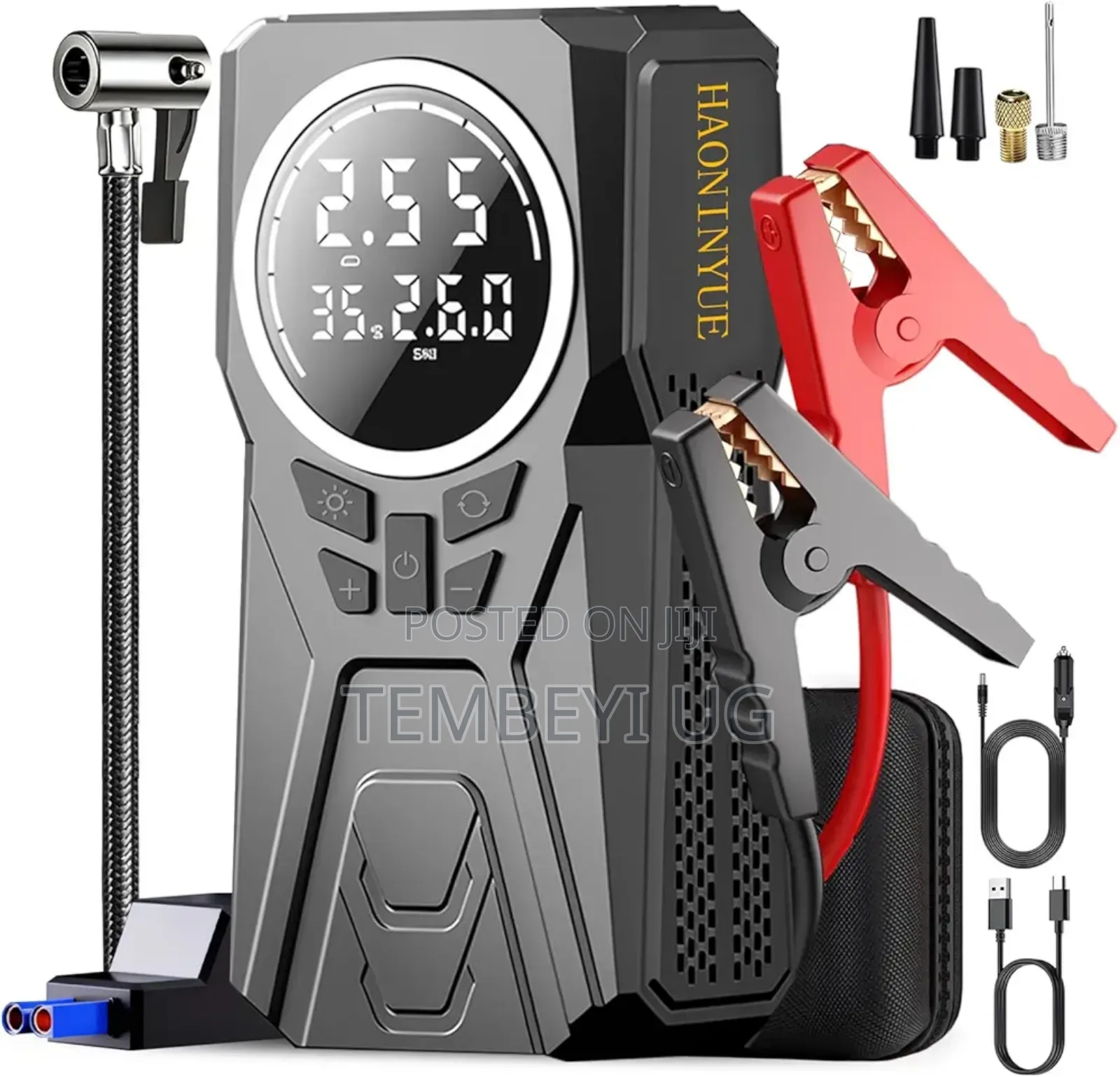 4 in 1 Car Tyre Inflator, Battery Booster, Power Bank, Torch.