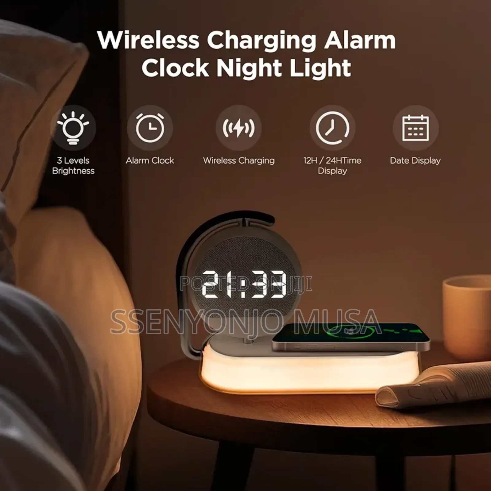 3-in-1 Led Lamp | Wireless Charger, Alarm Clock Dimmable-
