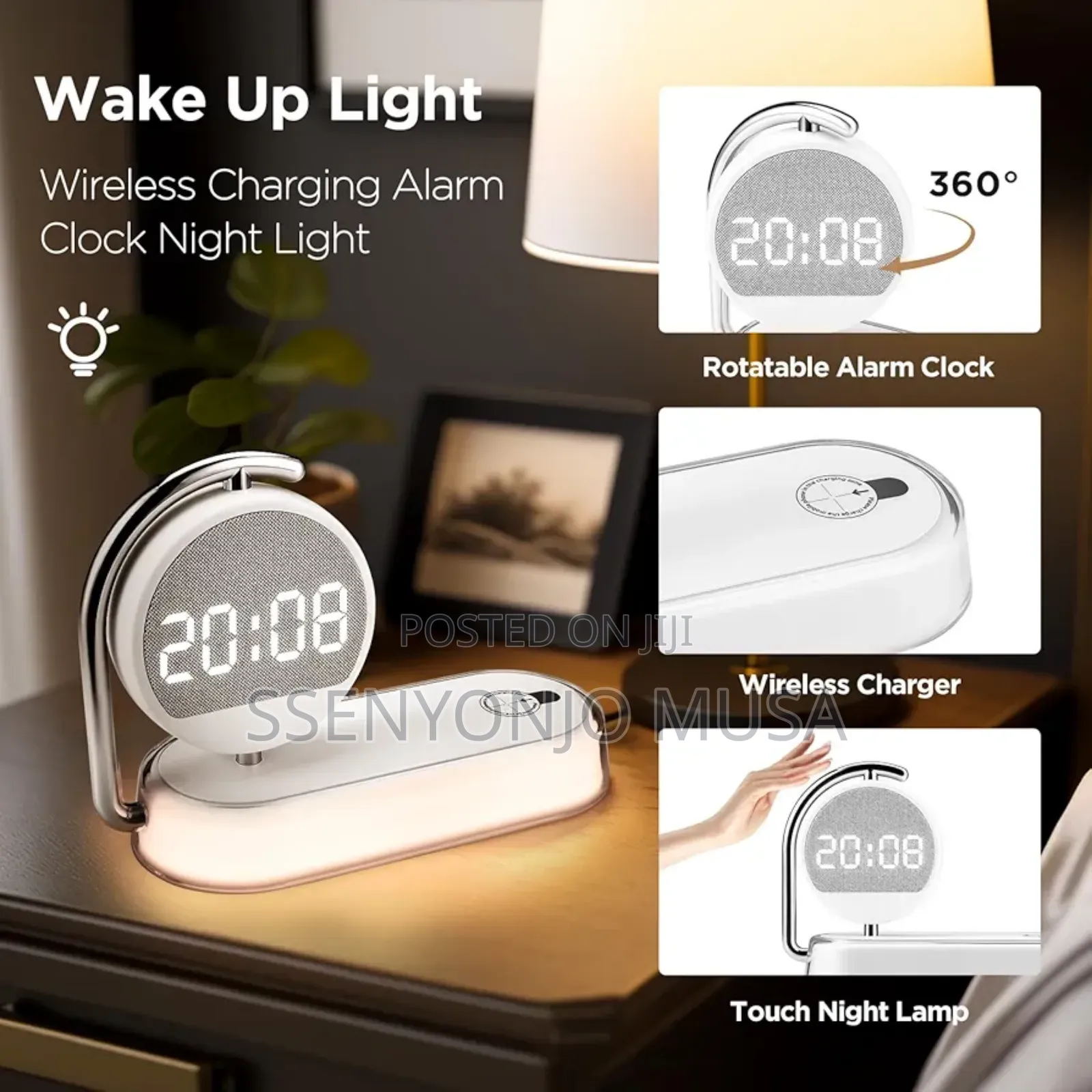 3-in-1 Led Lamp | Wireless Charger, Alarm Clock Dimmable-