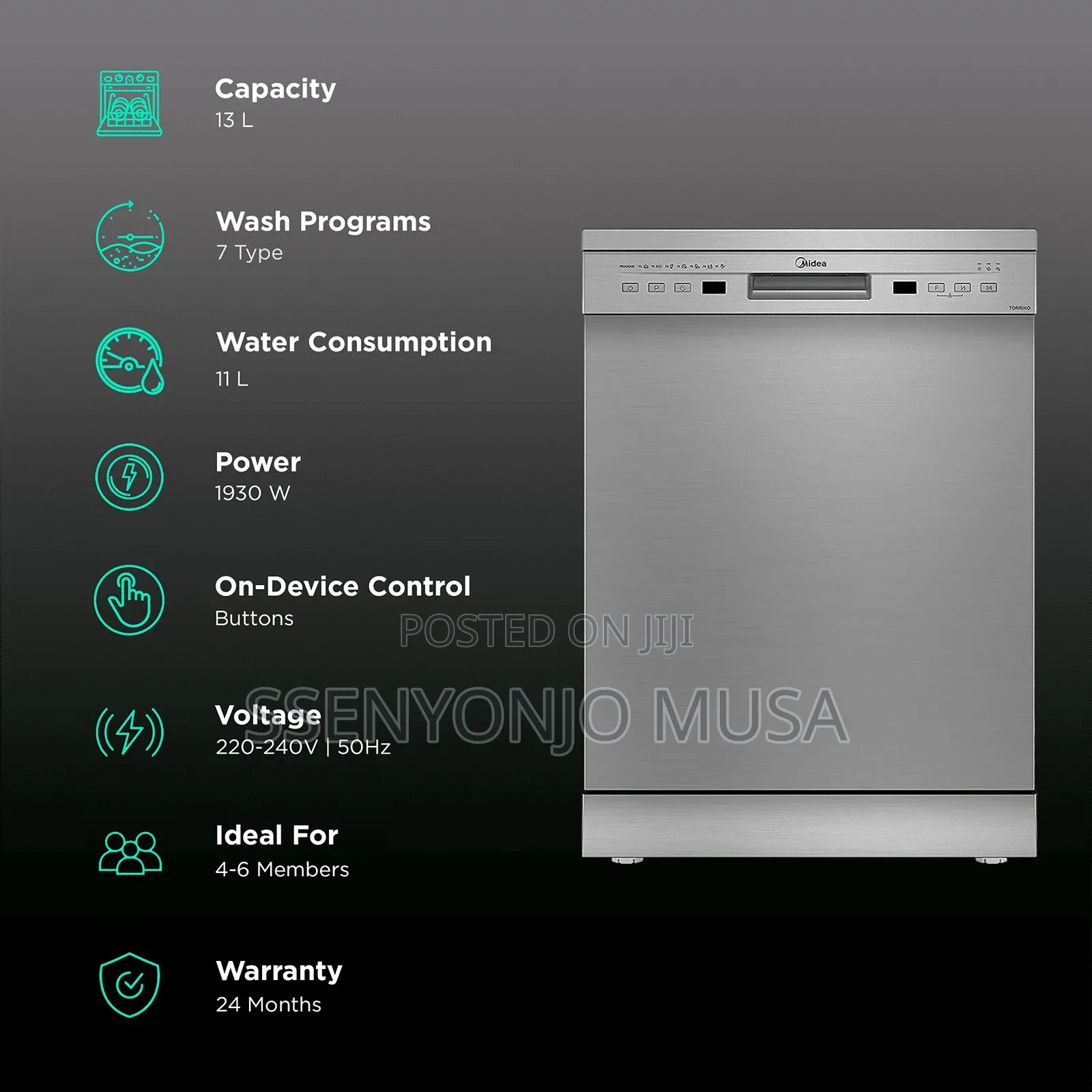 Midea 13 Place Freestanding Dishwasher – A++ Energy, Stainless Steel