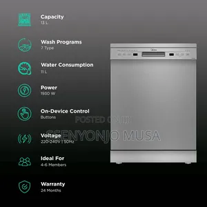 Midea 13 Place Freestanding Dishwasher – A++ Energy, Stainless Steel