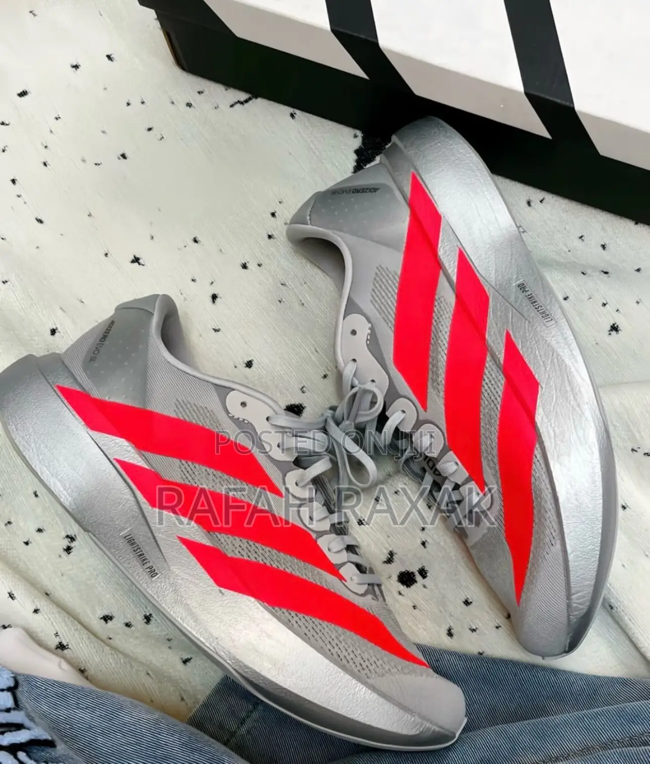 Original Silver/Red Adidas Adizero Evo Sl Running Sneakers