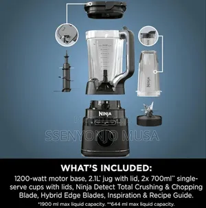 Ninja Blender 2in1 2l Jug Single Serve Blender– 1200w Smoothie Maker