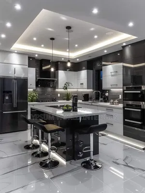 Gypsum Ceiling Kitchen and Cabinets Designs