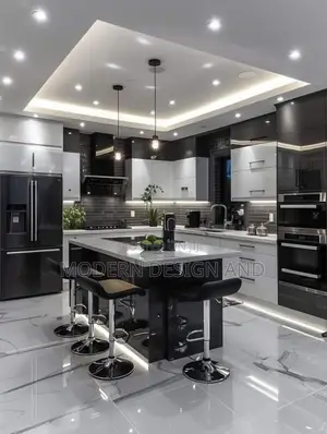 Gypsum Ceiling Kitchen and Cabinets Designs