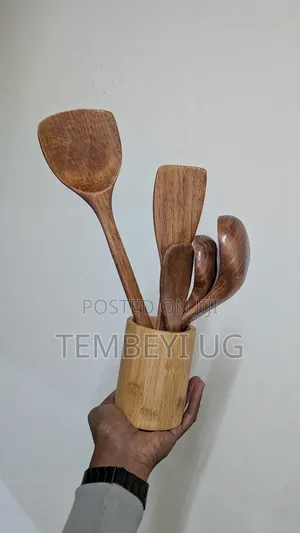 Set of 5 Natural Wood Cooking and Serving Ladles, Spoons