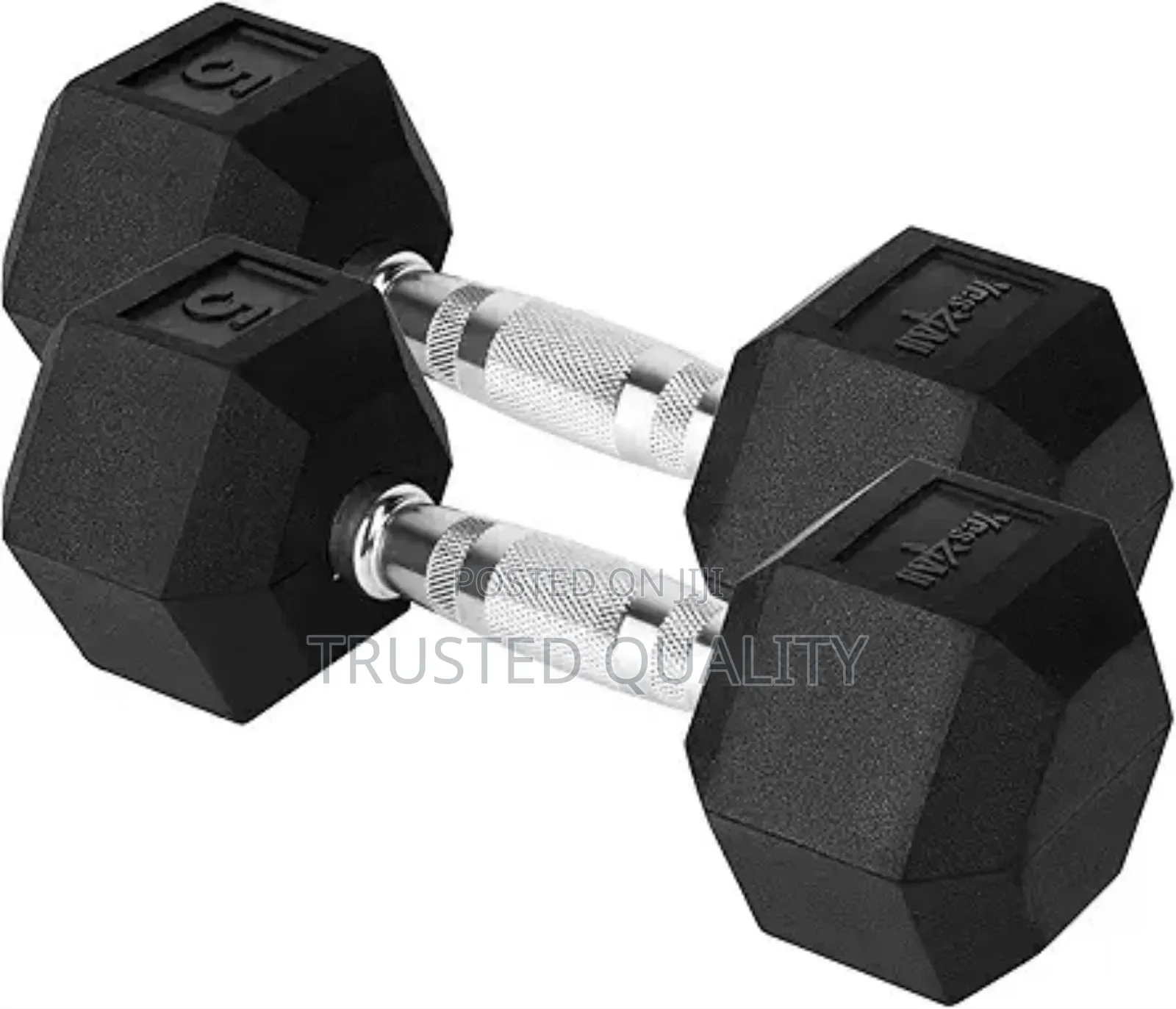 Pair of 5kg Rubber Hex Dumbbells