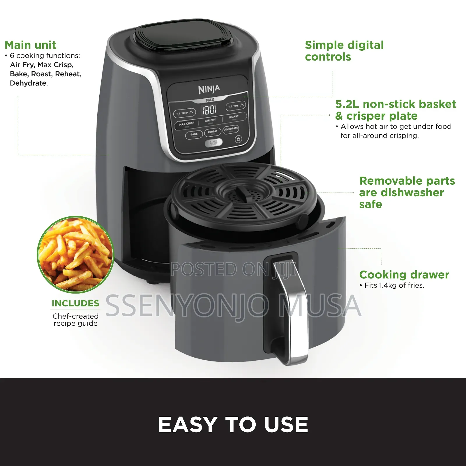 Ninja Air Fryer Max Xl 5.5qt 1800w – 7 Functions, 450°F Max Crisp