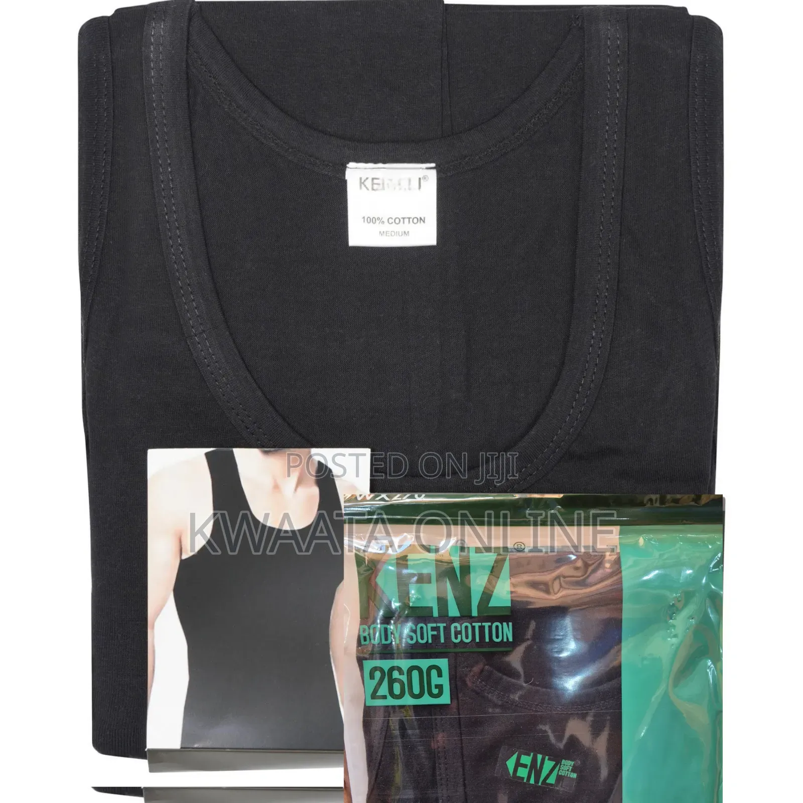 1 Piece Black Men’S Vests 100% Ribbed Cotton Regular Fit Sleeveless