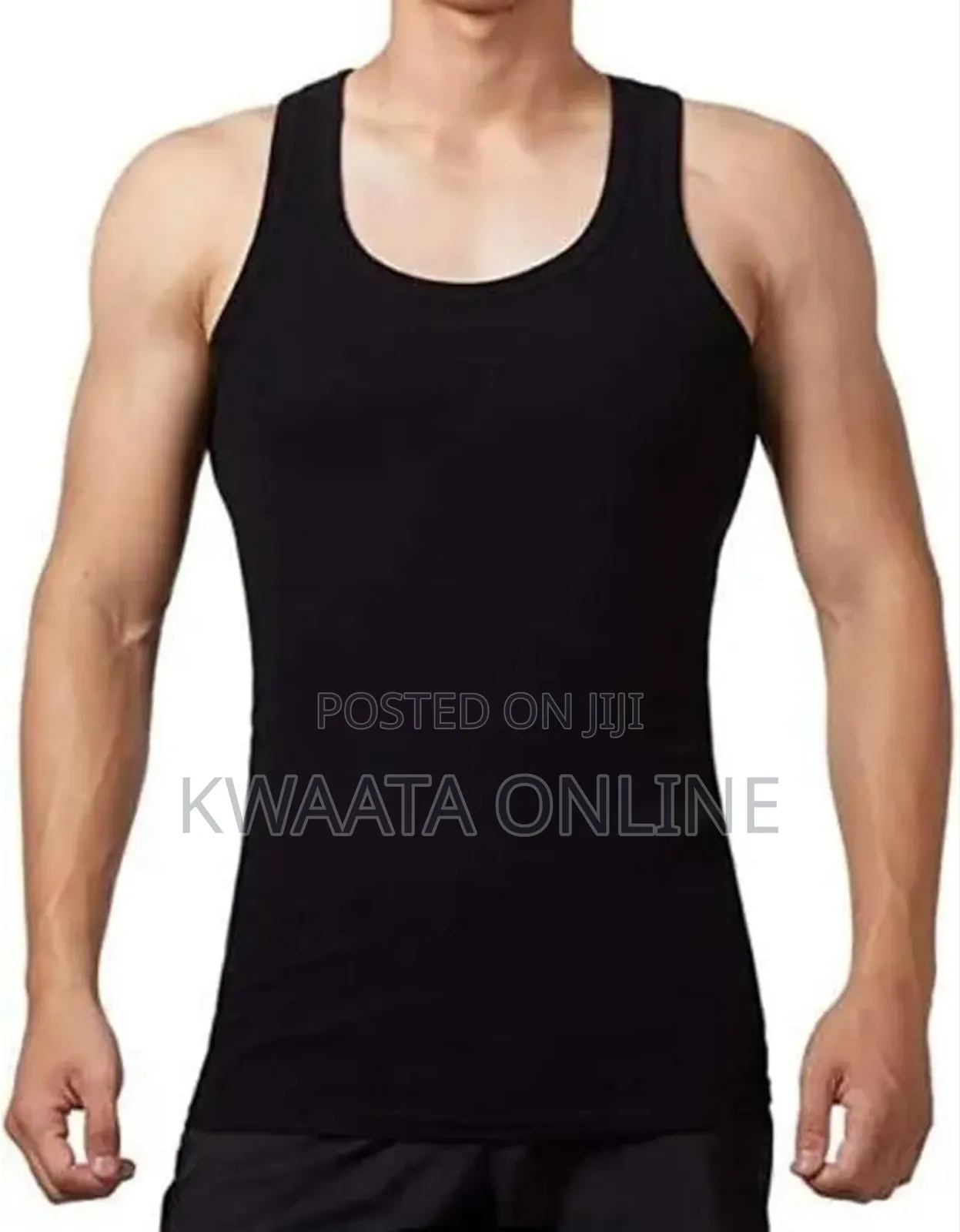 1 Piece Black Men’S Vests 100% Ribbed Cotton Regular Fit Sleeveless