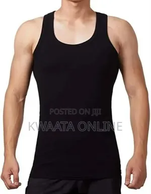 1 Piece Black Men’S Vests 100% Ribbed Cotton Regular Fit Sleeveless