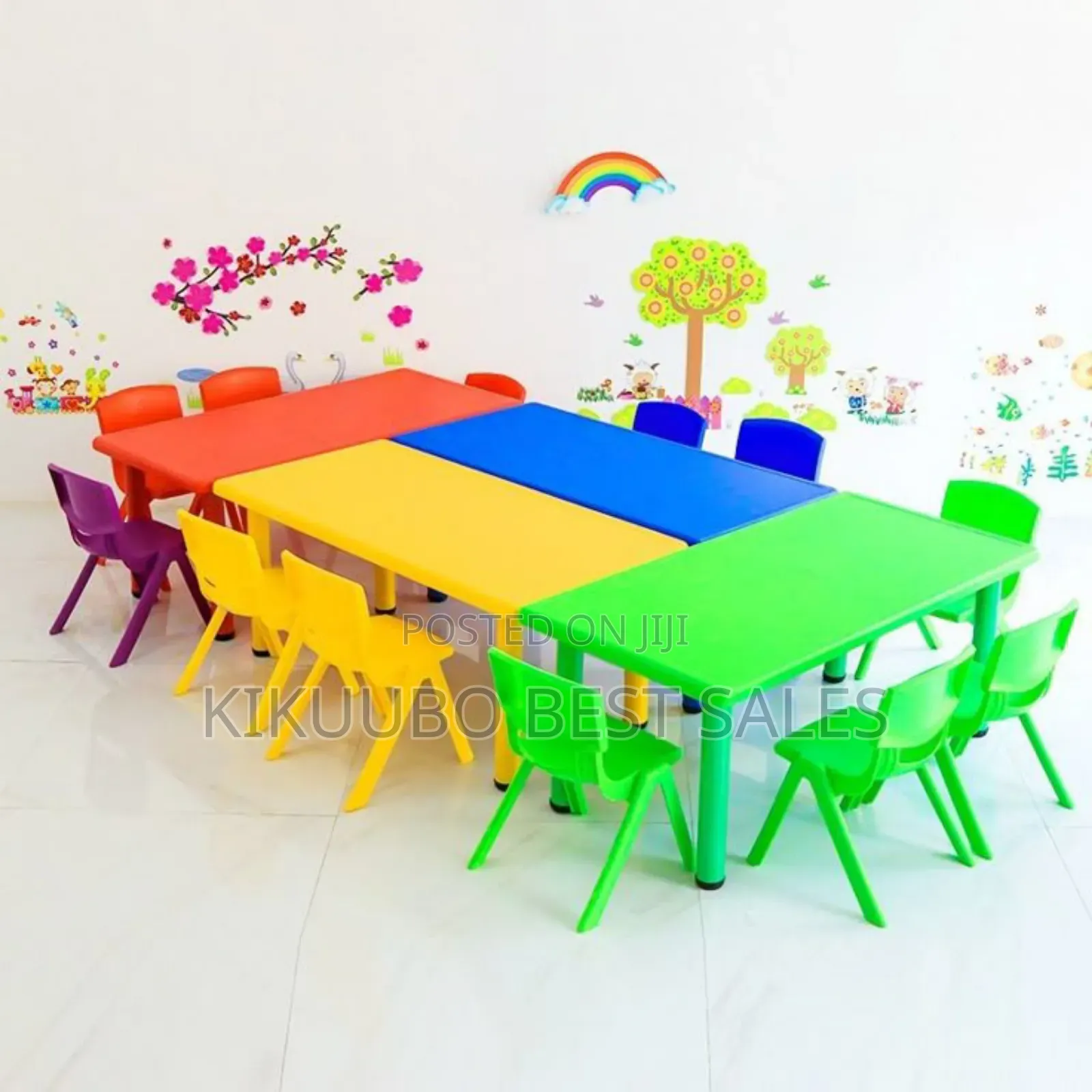 Colorful Plastic Kindergarten Tables With 8 Stackable Chairs