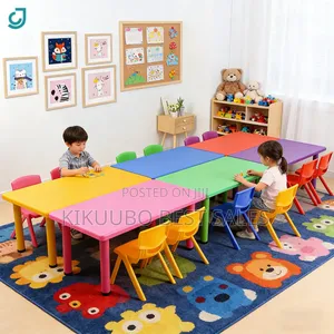 Colorful Plastic Kindergarten Tables With 8 Stackable Chairs