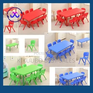 Colorful Plastic Kindergarten Tables With 8 Stackable Chairs
