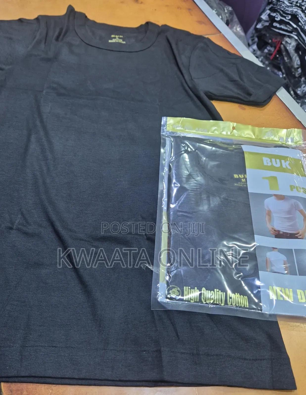 1 Piece Black Cotton Undershirts Round Neck Underwear Tshirt