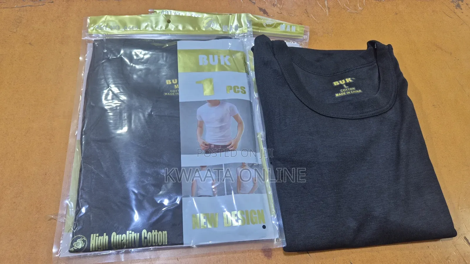 1 Piece Black Cotton Undershirts Round Neck Underwear Tshirt