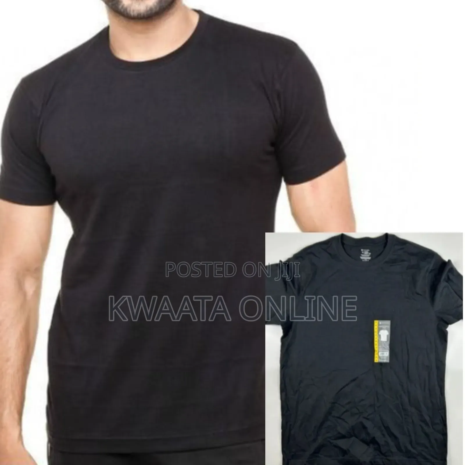 1 Piece Black Cotton Undershirts Round Neck Underwear Tshirt
