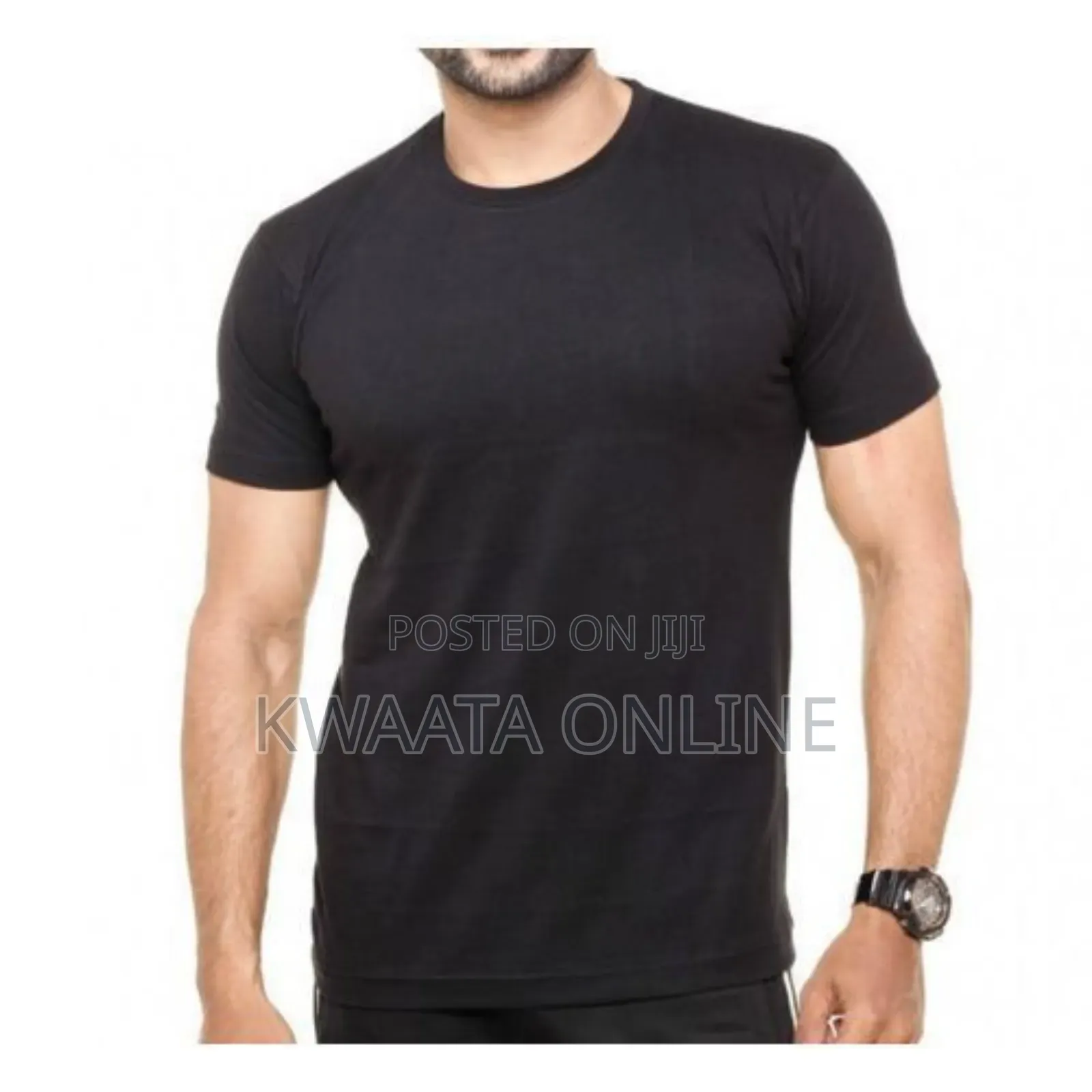 1 Piece Black Cotton Undershirts Round Neck Underwear Tshirt