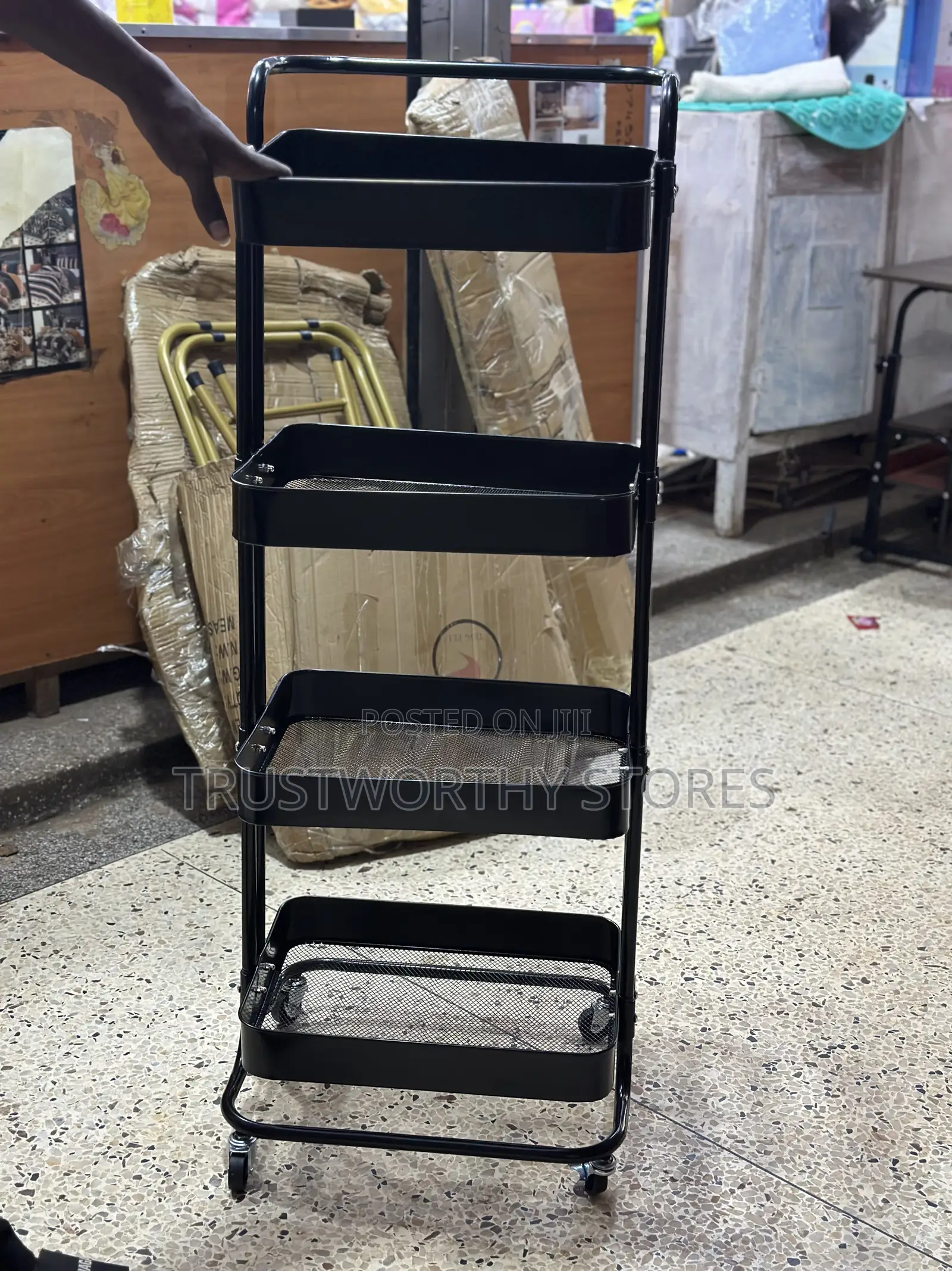 4layer Black Rotating Trolley - Metallic