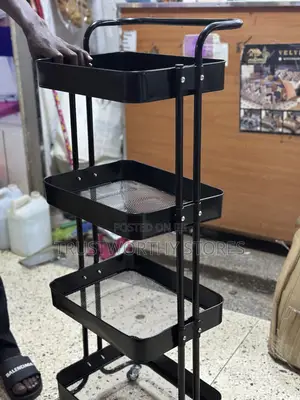 4layer Black Rotating Trolley - Metallic