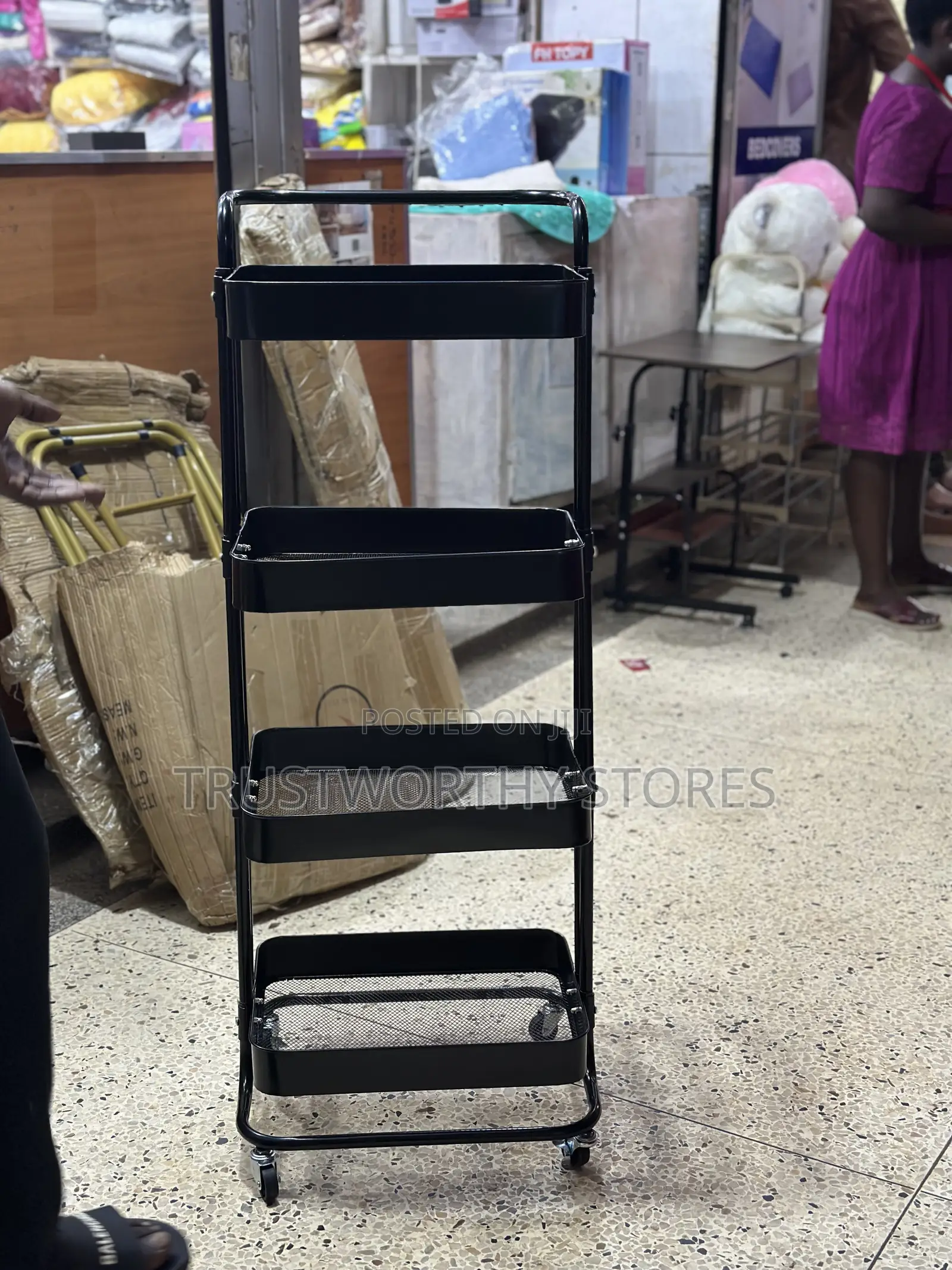 4layer Black Rotating Trolley - Metallic