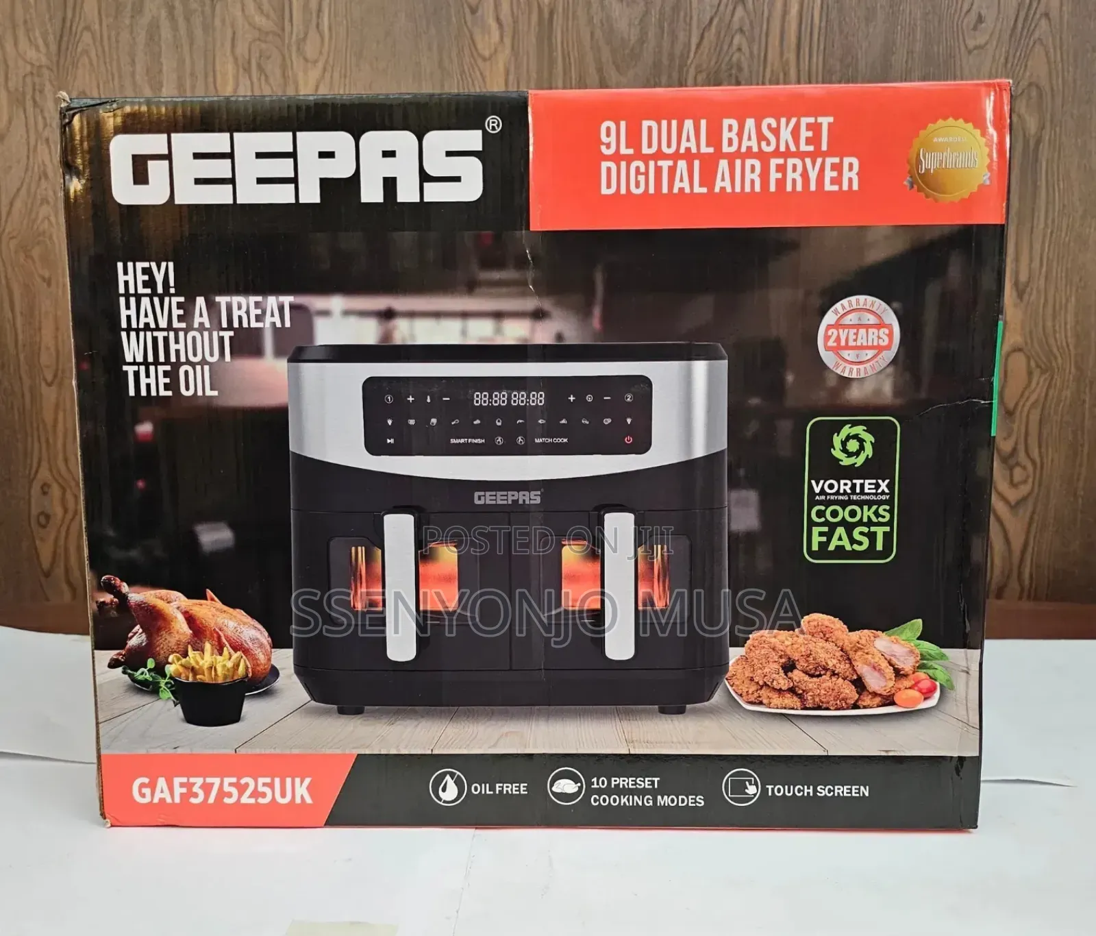 Geepas 9l Dual Basket Digital Air Fryer – Vortex Technology, 1800w