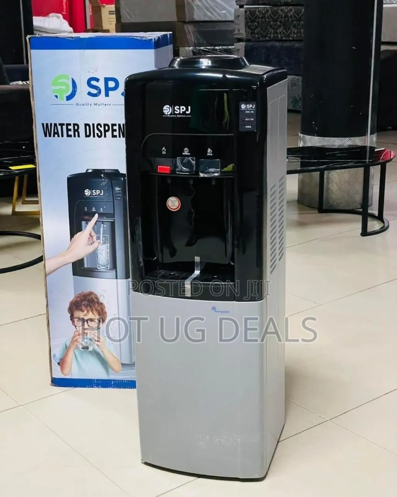 SPJ Hot and Cold Water Dispenser 3taps With a Refrigerator - Silver