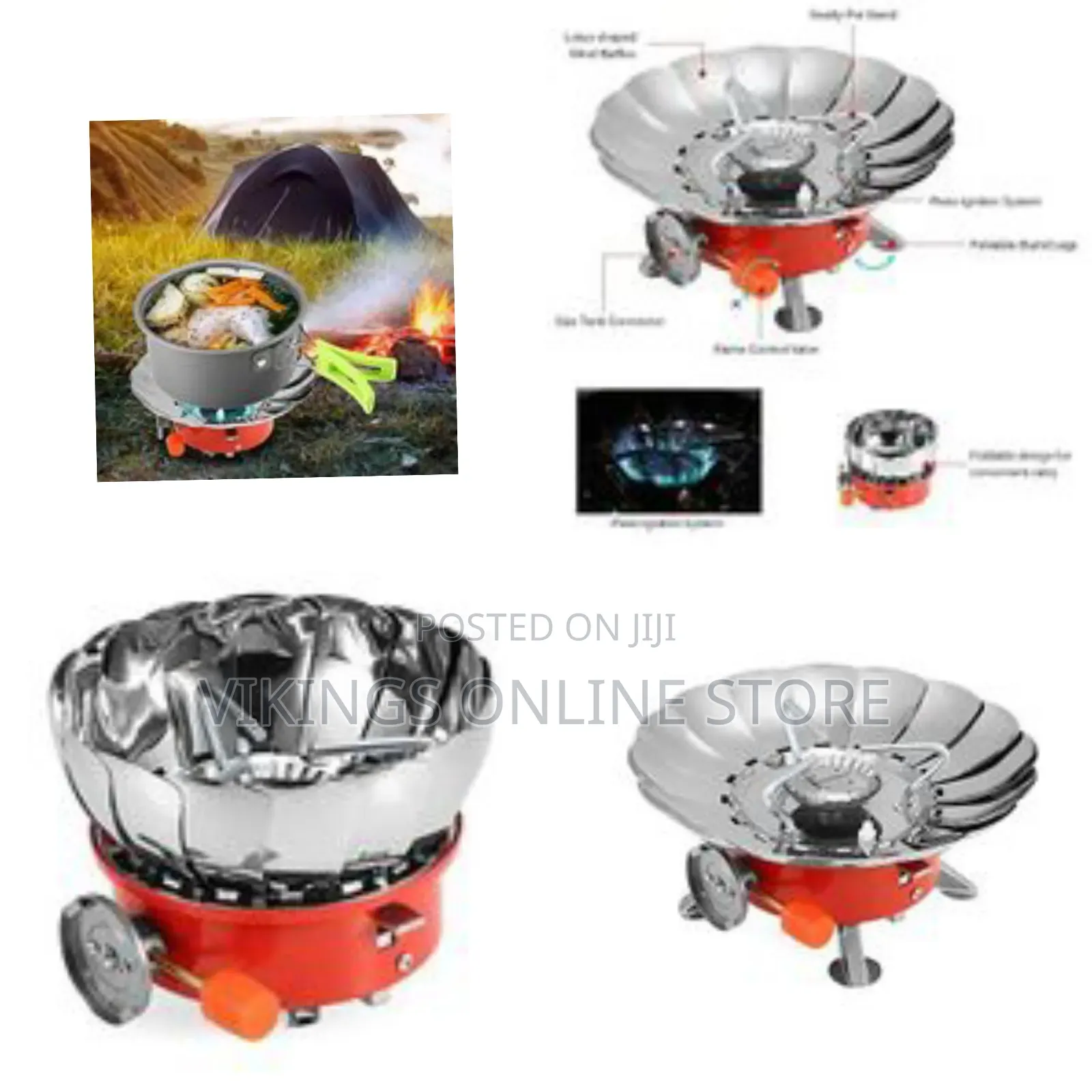 Portable Camping Gas Stove,Folding Windproof Ignition Gas Stove Silver