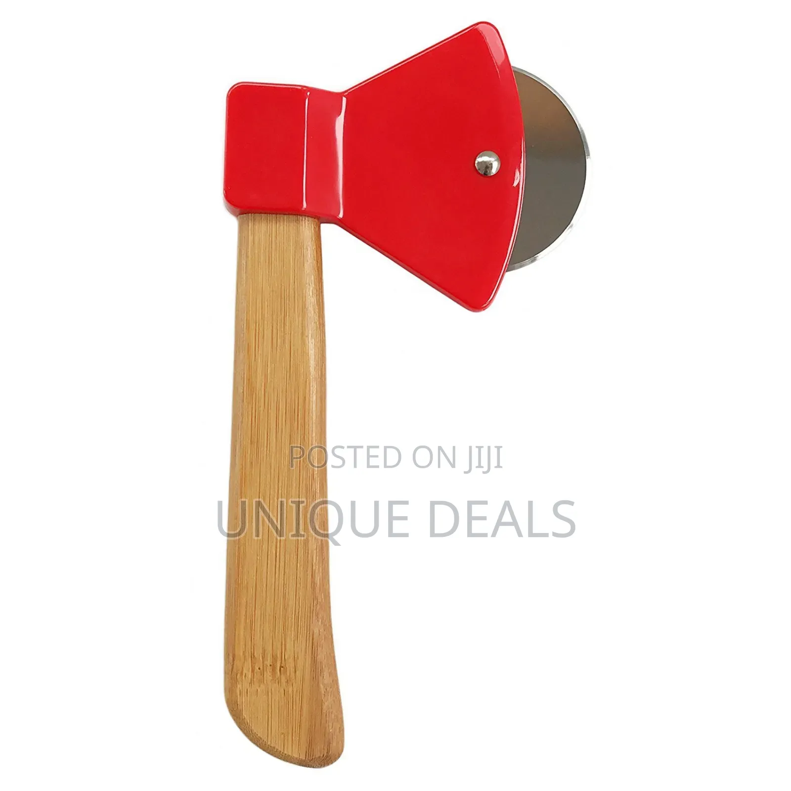 Axe Pizza Cutter With Bamboo Handle and Sharp Rotating Blade