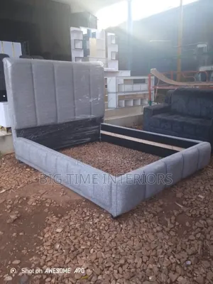 Light Gray Fabric Bed 5*6 Striped Design