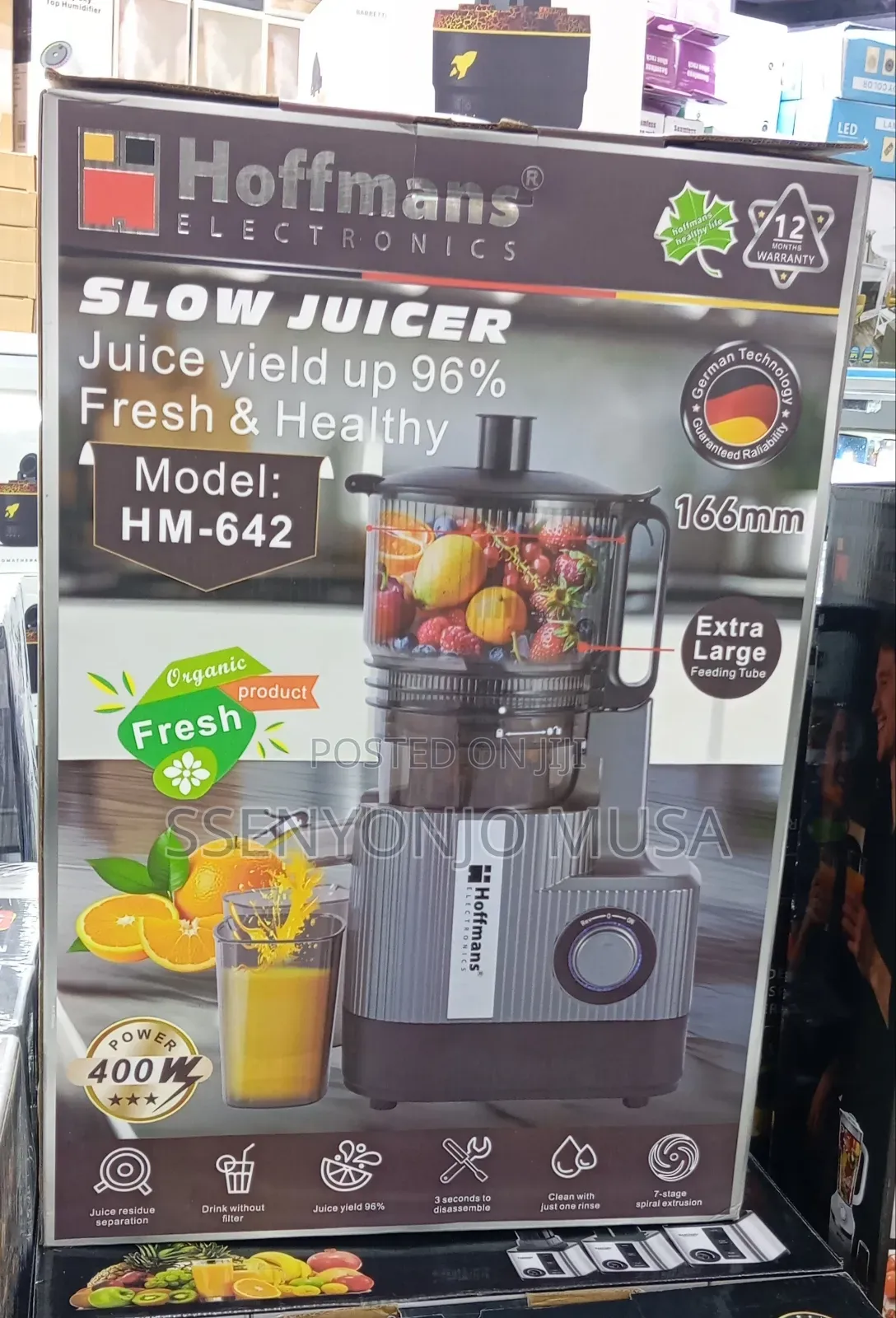 Hoffmans Slow Juicer Hm-642 – 400w Cold Press Juicer With 166mm Wide