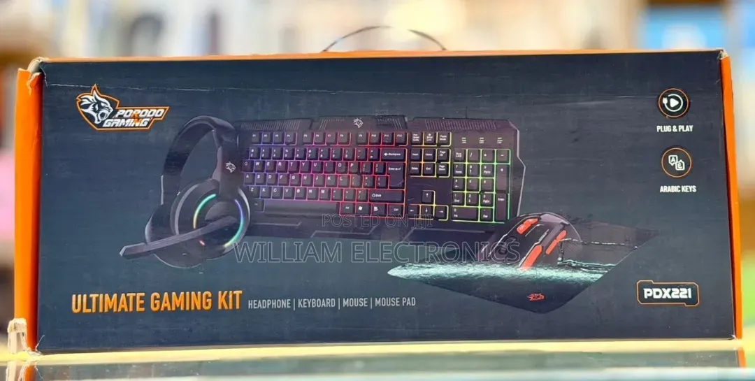 Porodo 4in1 Gaming Set - Keyboard, Headphones, Mouse Pad Starter Kit