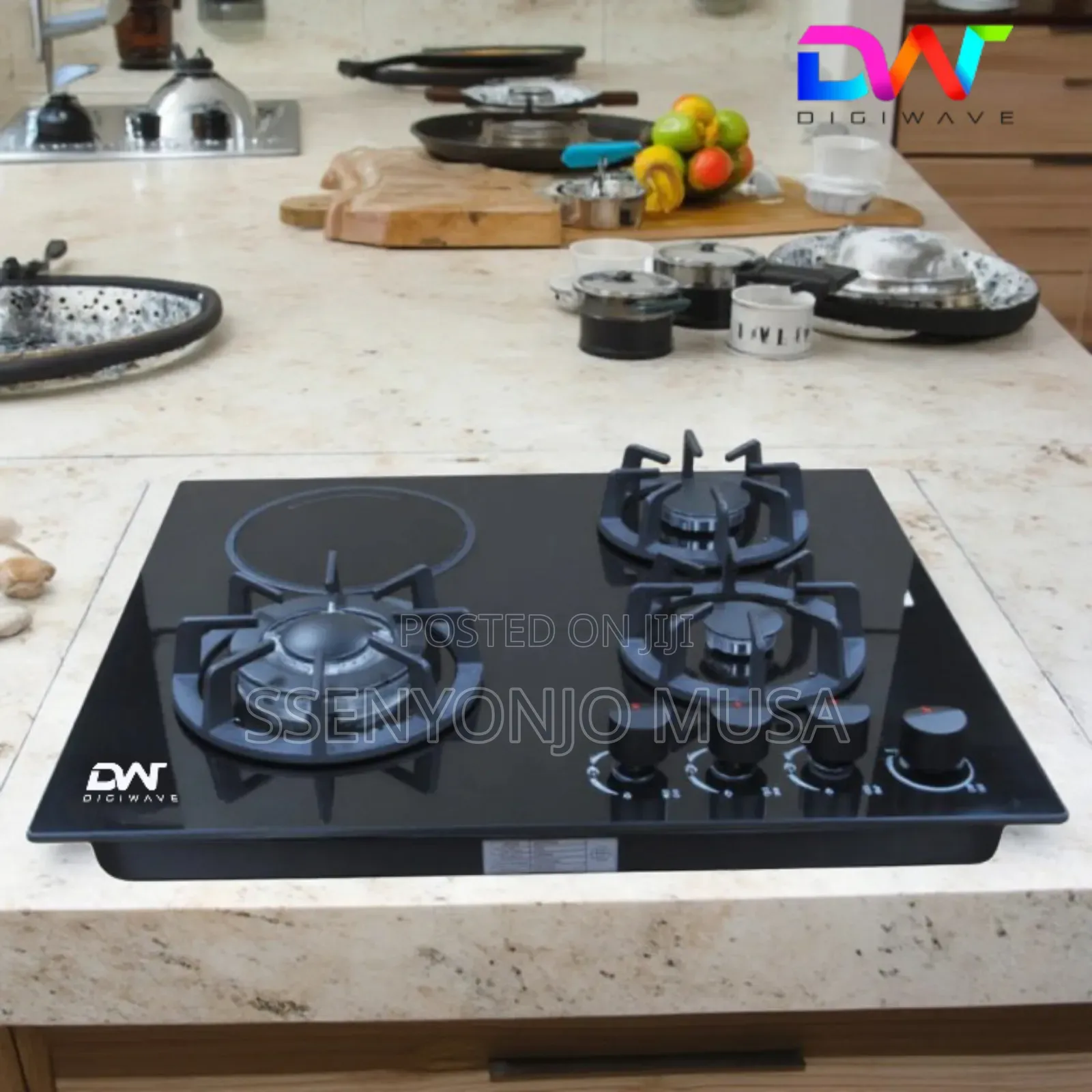 Digiwave 60×60cm Built-in Gas Hob – 3 Gas Burners + 1 Electric Plate