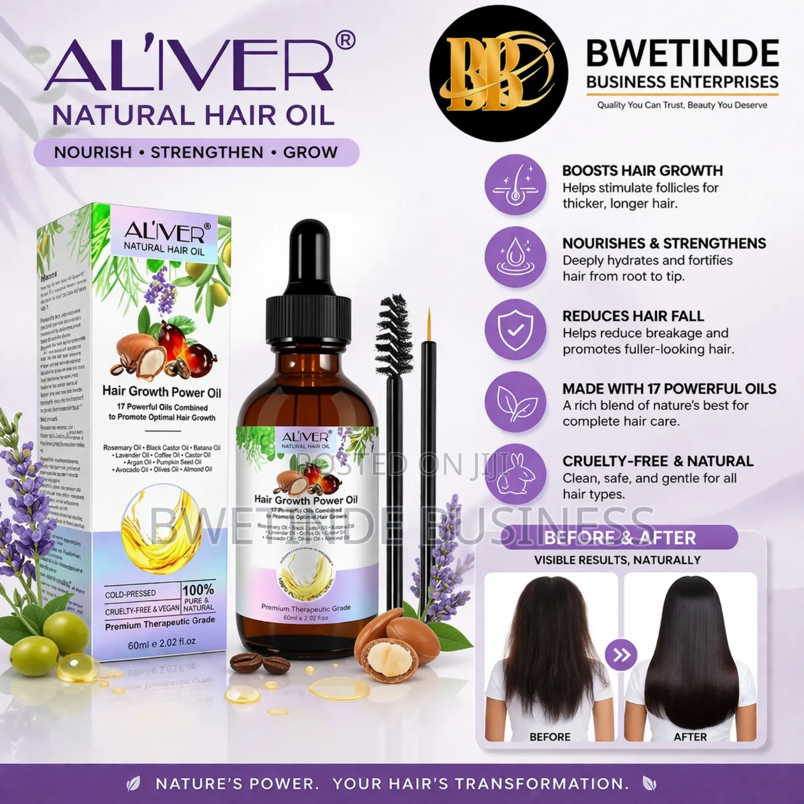 Aliver Hair Growth Oil 60ml – Natural Thickening Hair Care Serum
